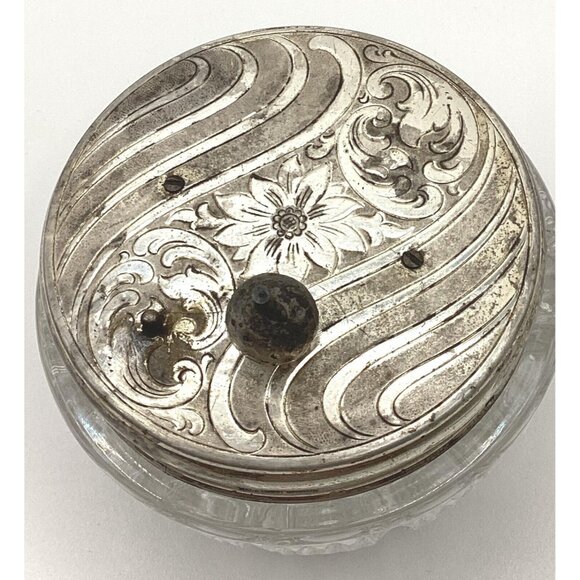 1940-50s Musical Cut Glass Powder Vanity Jar West Germany Silver RARE - Picture 3 of 11